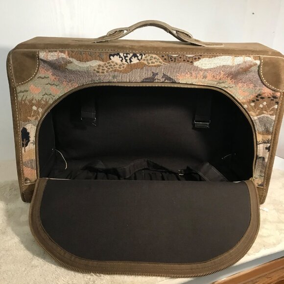 Vtg French Luggage Co Tapestry Brown Suede Luggage Set Countryside with Unicorn - Picture 6 of 16